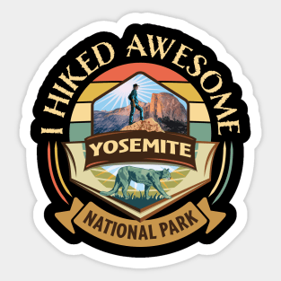 I Hiked Awesome Yosemite National Park Retro Design with Hiker and Cougar Sticker